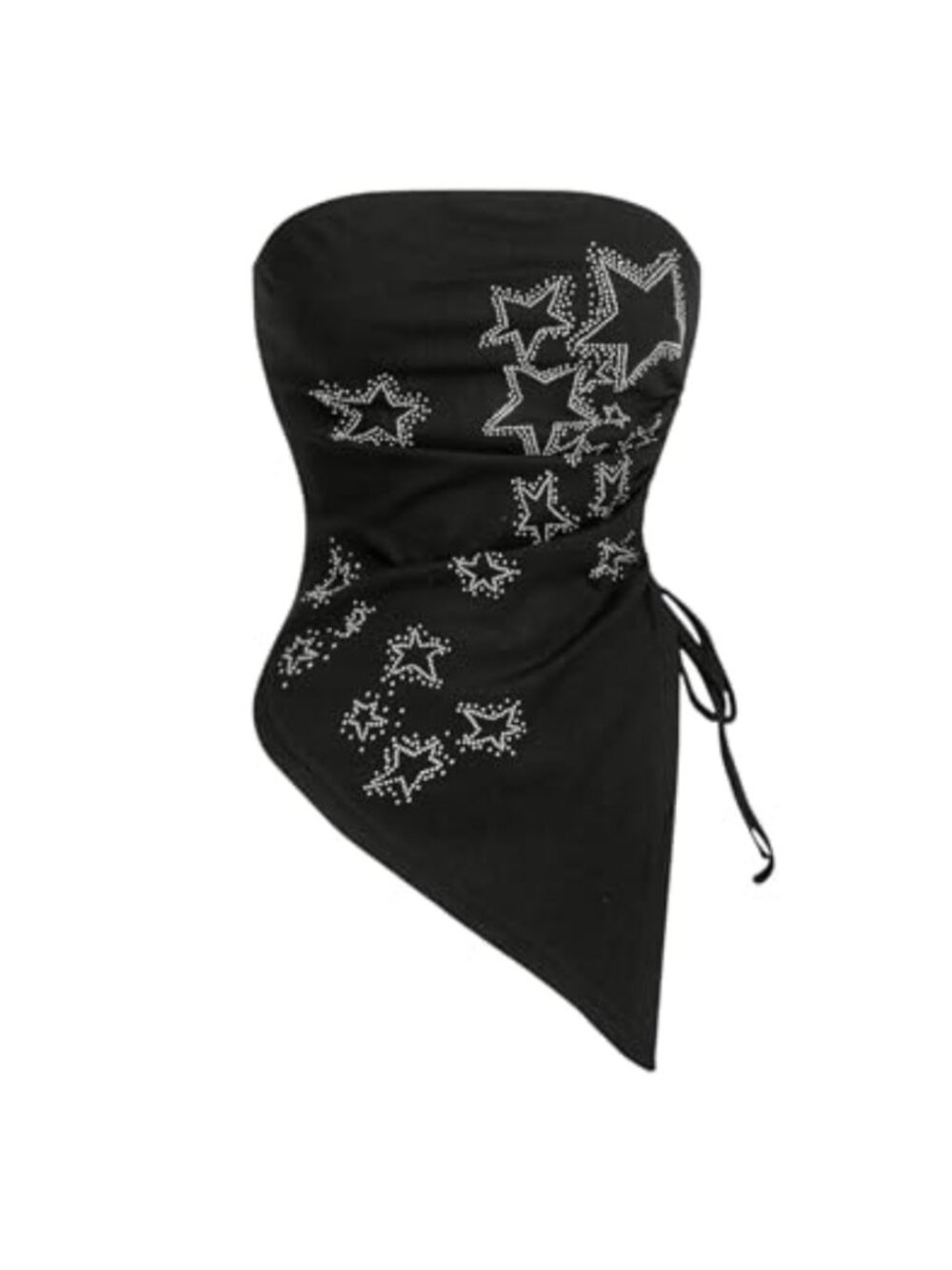 Women's Rhinestone Tube Top Asymmetric Hem Strapless Ruched Sleeveless